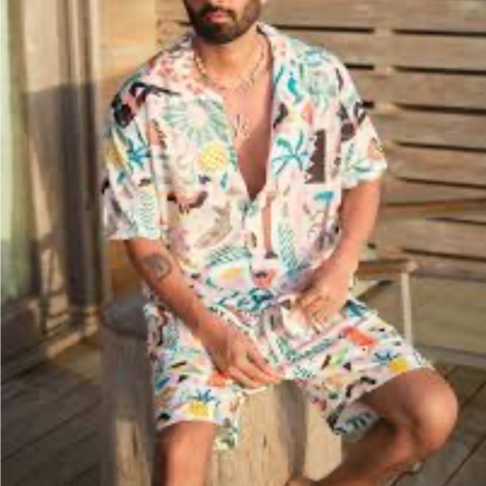 Zara Multicolor Novelty Print Mens Graphic Resortwear Button-down Shirt Size M - Picture 2 of 10